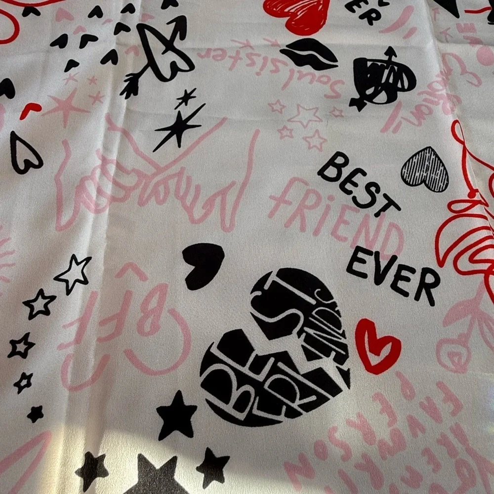 Graphic Heart & Star Square Scarf - Pink, Red, Black
